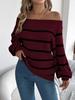Autumn Winter Casual Striped Off-Shoulder Lantern Sleeve Pullover Sweater Women's Clothing
