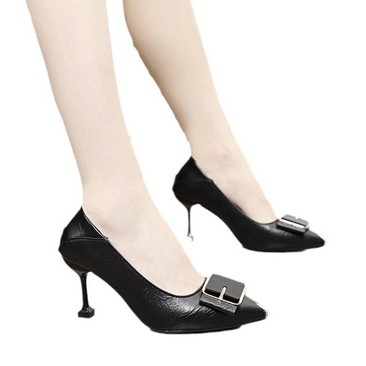 Head Shallow Mouth High Heels Women's Thin Heel Square Buckle Professional Work Shoes Women's Comfortable Versatile Simple Work Shoes