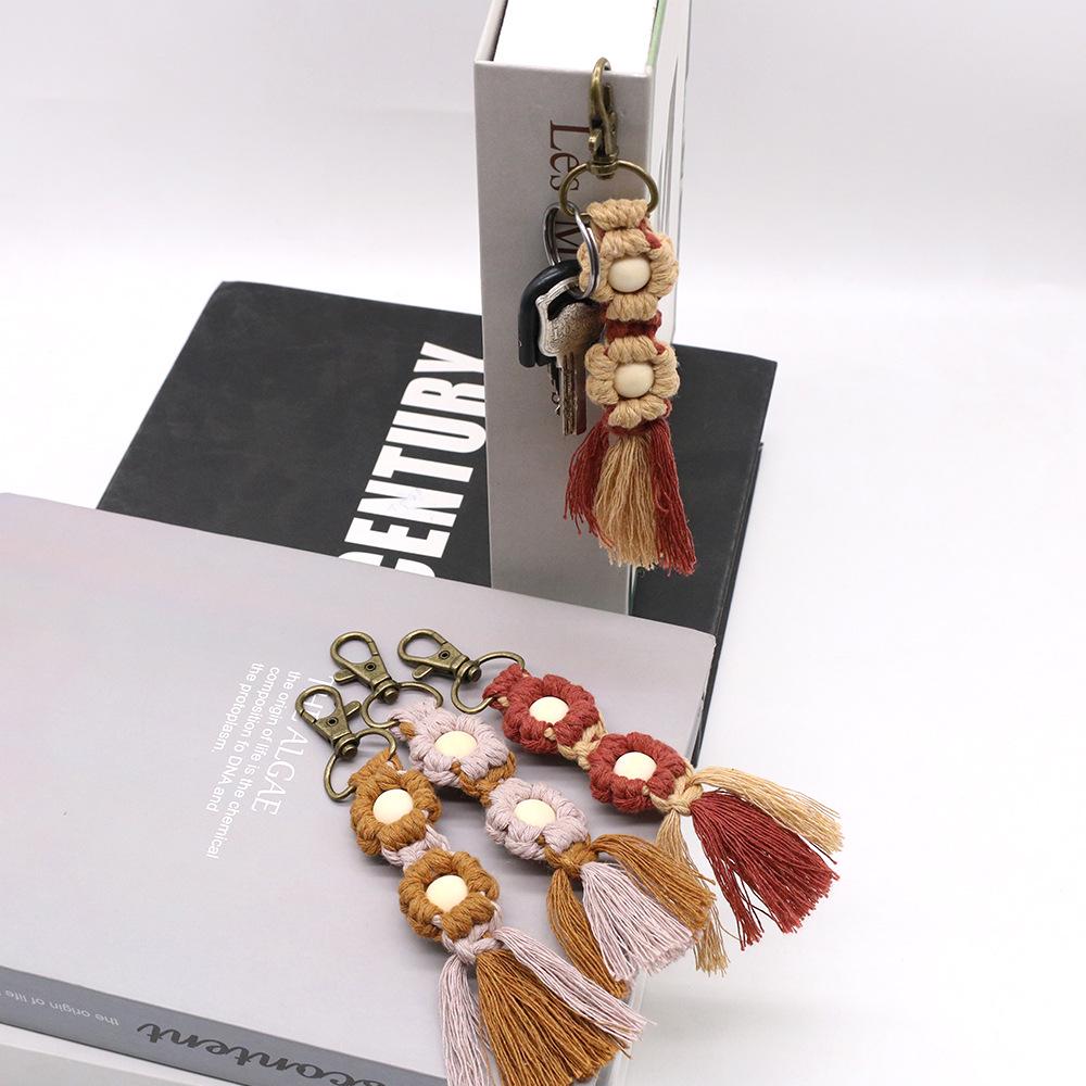 Hand-Woven Cotton Rope Flower Keychain Ornament