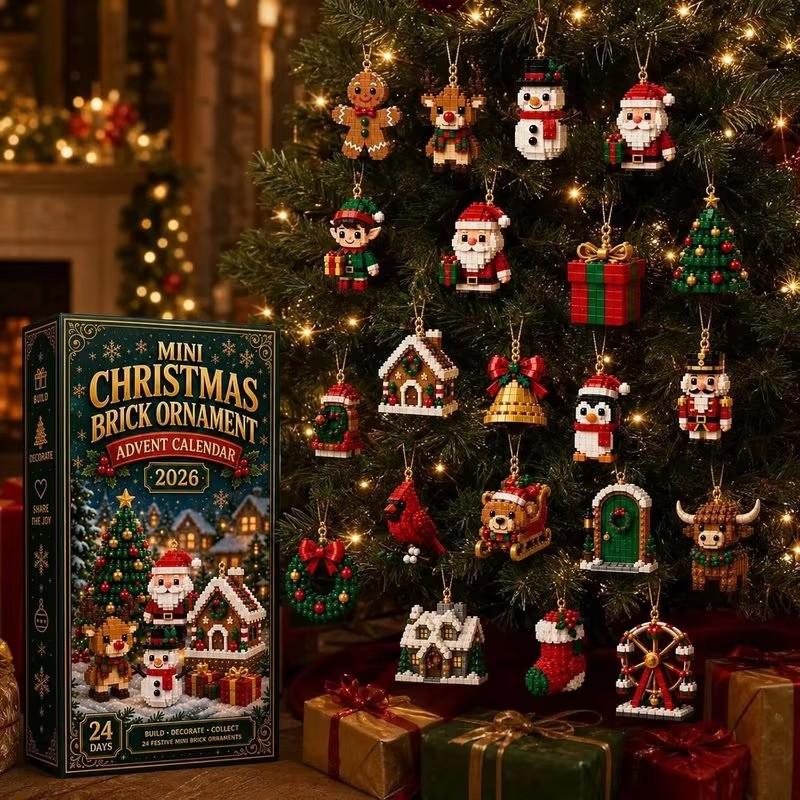3D Mini Christmas Brick Ornament Advent Calendar 2026, 24 Days Christmas Countdown Building Blocks Kit,Christmas Tree Decor Gift