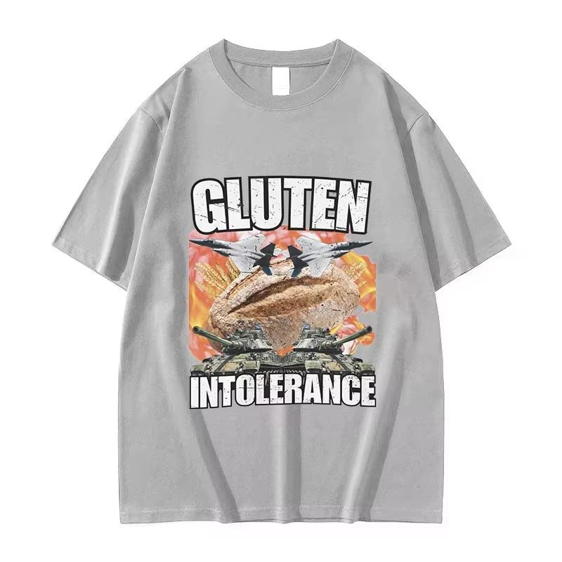 Zabawny Mem o Nietolerancji Glutenu Graficzny T-shirt Unisex Damski Retro Moda Krótki Rękaw Koszulki Harajuku Oversize Oddychający Top