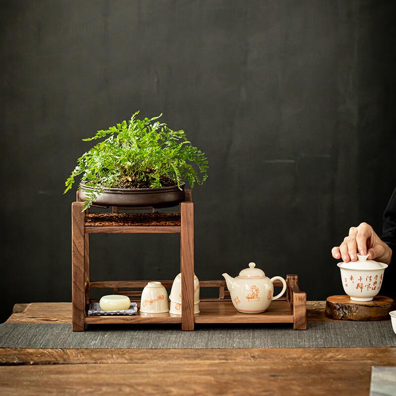 Chinese Retro Walnut Wood Desktop Tea Set Display Shelf