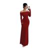 Women Off Shoulder Bodycon Maxi Dress Formal Long Sleeve Evening Gown Ruched Club Party