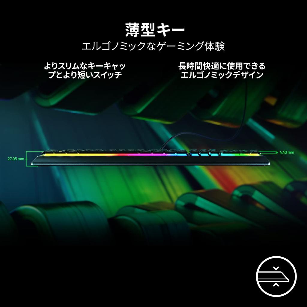 Razer Ornata V3 JP Gaming Keyboard Wired Thin Keyboard Equipped with clicky mechanical membrane switches UV coated keycaps improve abrasion and