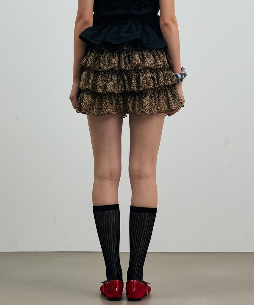 Alikim Leopard Cancan Mini Skirt Pants/Brown