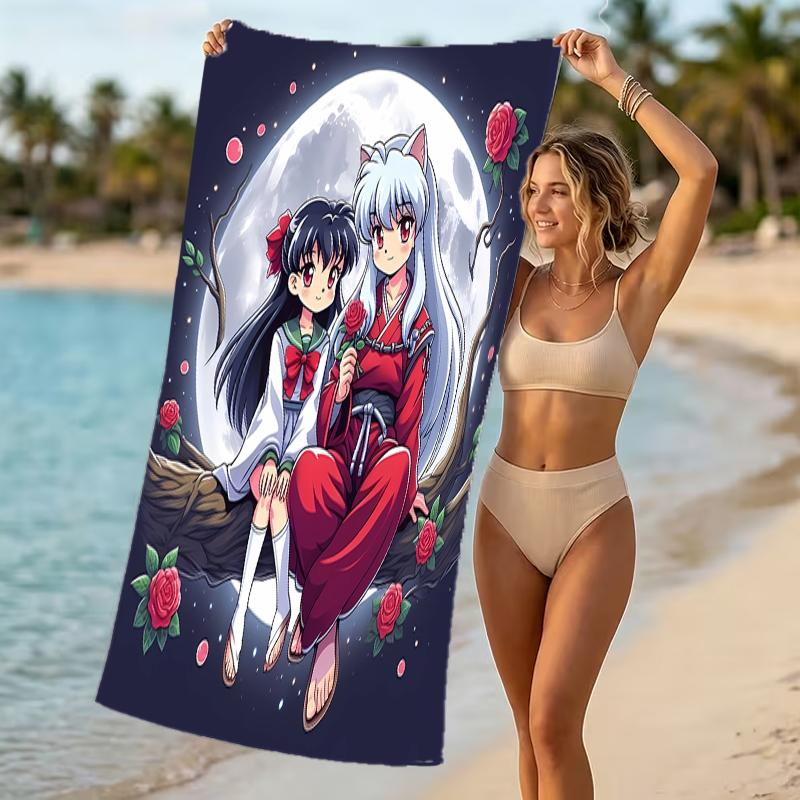 Beach Towel with Inuyasha & Kagome Pattern - soft,absorbent,machine washable Lightweight&Modern,swimming,Travel Essentials