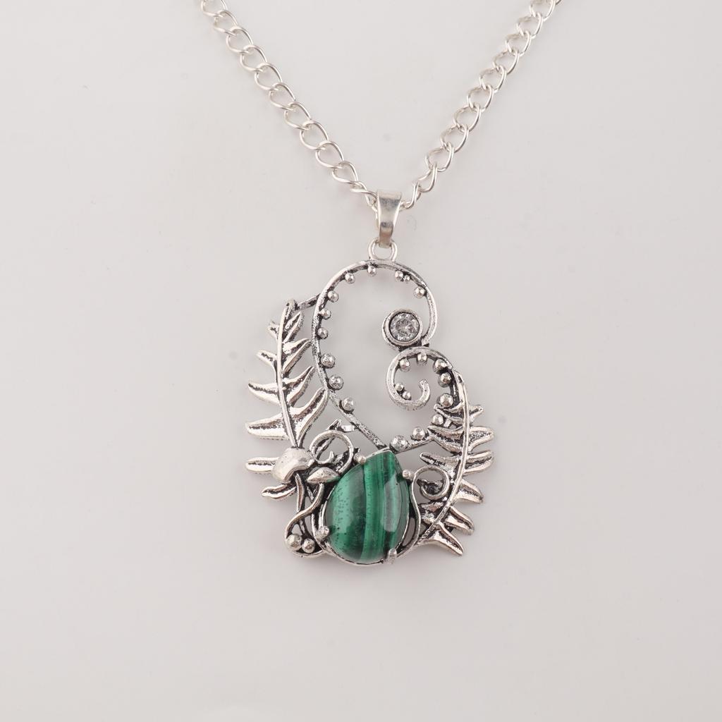 Natural Malachite Gemstone 925 Sterling Silver Women Jewelry Pendant 1.8" For Women CP-42-27