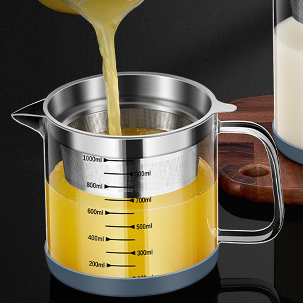 1/1.5L Glass Oil Filter Pot Soy Milk Yogurt Strainer Glass Container Food Strainer with Scale