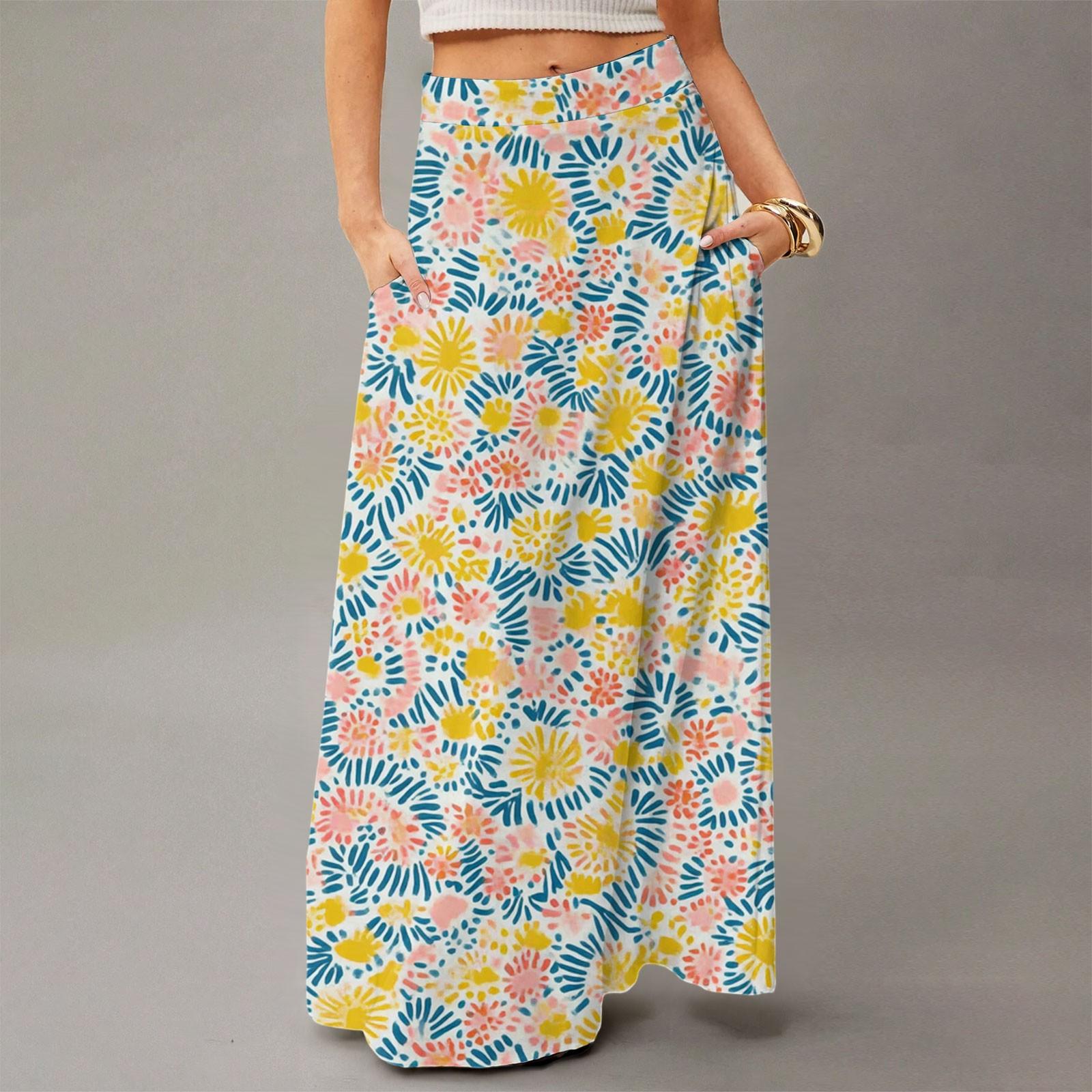 

Women s Flowing Maxi Dress Regular Casual Summer Floral Print Bohemian Skirt XXL
