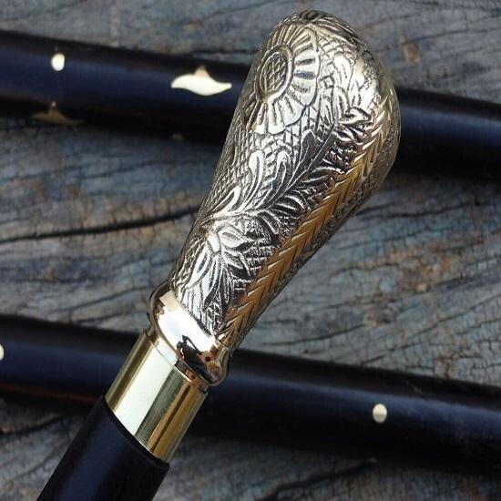 Antique Style Victorian Vintage Designer Brass Handle Cane Wooden Walking Stick