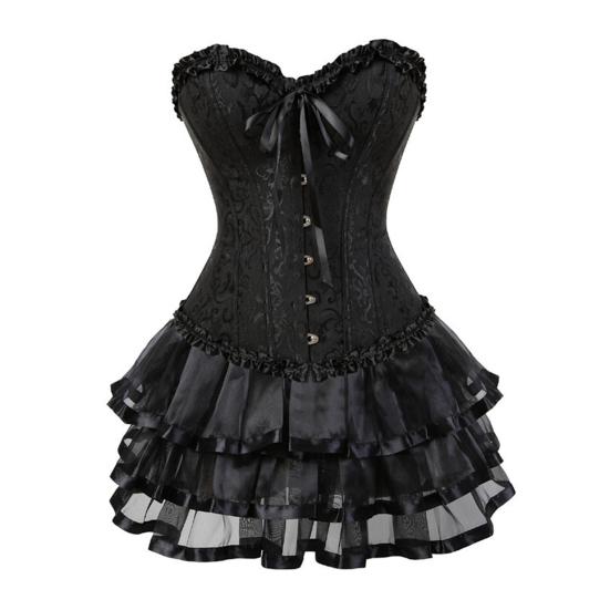 Corset Skirt Set for Women Floral Bustier Corset Top And Tutu Skirt Set Sexy Lace Up Babydoll Costume for Victorian Vintage Style Cosplay Party