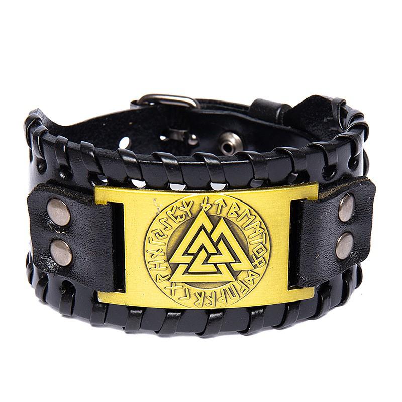 Nordic Viking Totem Leather Bracelet Men Women Adjustable Cuff Bangle With Odin Symbol Retro Style