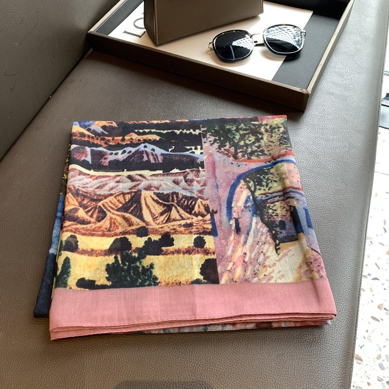 National Style Flower Scarf Shawl Four Seasons Universal Cotton Scarf Silk Scarf Literary Temperament Advanced Shawl External Square Scarf