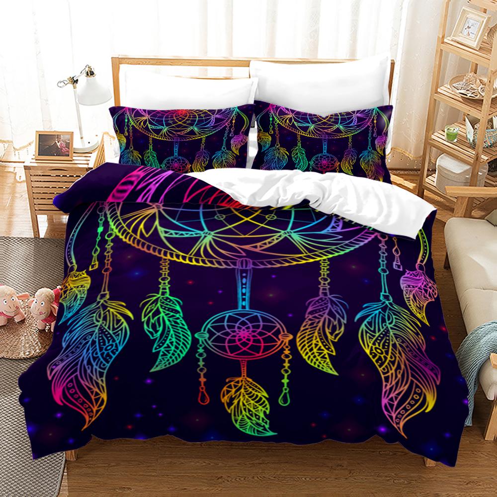 Dreamcatcher Duvet Cover Set Bohemian Mandala Bedding Set For Girls Adults Purple Polyester Comforter Cover King Queen Full Size
