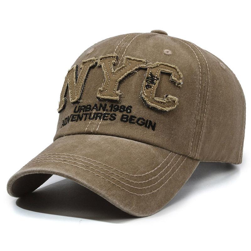 Vintage washed NYC embroidered baseball cap men's and women's soft top curved brim sun hat fashionable outdoor breathable cap