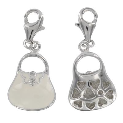 [Q4908] - Silber-Charm-Anhänger „Handtasche“, Elfenbeinsilber (rhodiniert) – 15x13 mm