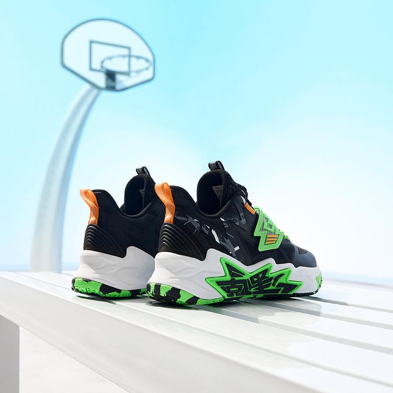 Anta Cement Nemesis Non-Slip Wear-Resistant Low-Top Basketball Shoes Kids Sneakers Black Green Orange 312321124H-8