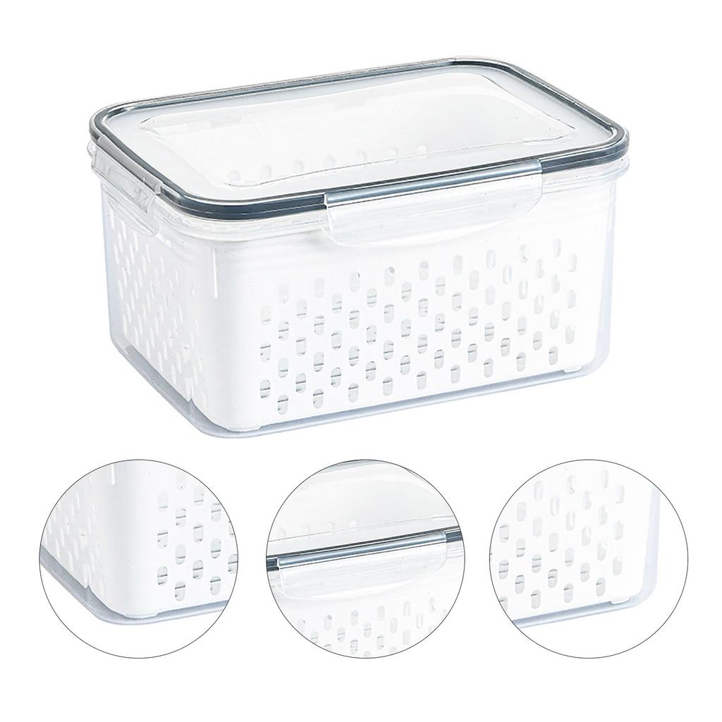 Drain Storage Basket Box Transparent Fruit Vegetable Storage Container for Kitchen Supplies 1750ML