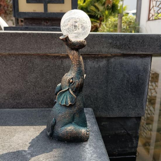 Yousheng Solar Elephant Lamp Garden Elephant Statue with LED Light Outdoor Elephant Figurine with Lighted Ball for Courtyard Patio Balcony Decor