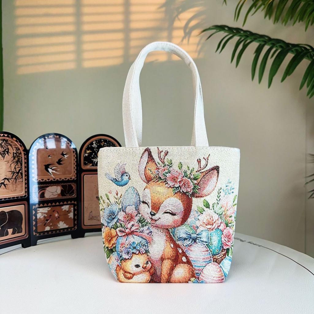 Popular Canvas Bag, Mobile Phone Change Bag, Cartoon Bag, Double-sided Jacquard Hand Bag, Cute Small Bag with Embroidery Pattern.