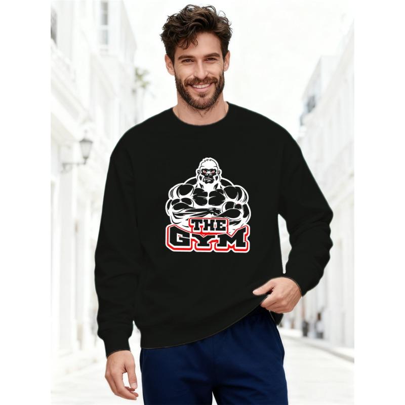 Men's The Gym Pattern Casual Round Neck Sweatshirt, Plus Size.