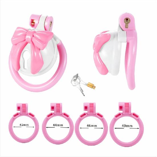 Pink Bow Chastity Cages Sissy Gay Two-tone Craft Chastity Locks Male Locks Pseudo Sissy Chastity Device Escape-proof Cheat-proof