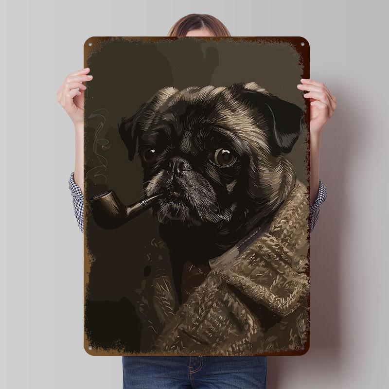 Smoking Dog Tinplate Posters Customizable Wall Art Retro Vintage Metal Signs for Home Room Office Decor Decoration Garage Items