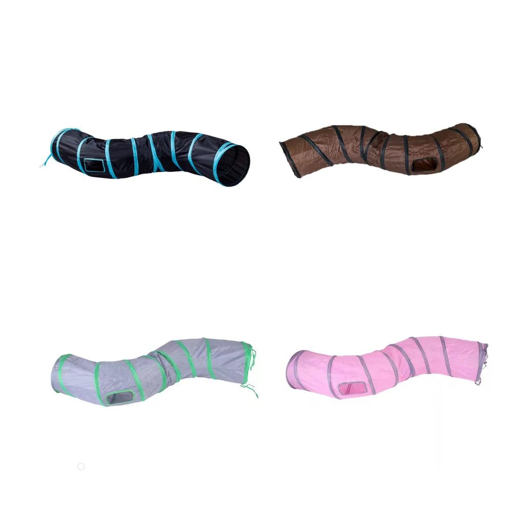 Foldable Cat Cat Toy Tunnel with Two 25cm Compact Stress Safe Materials Mies' S-Shaped Tunnel, Holes, Diameter, Storage, Relief, (Coffee)
