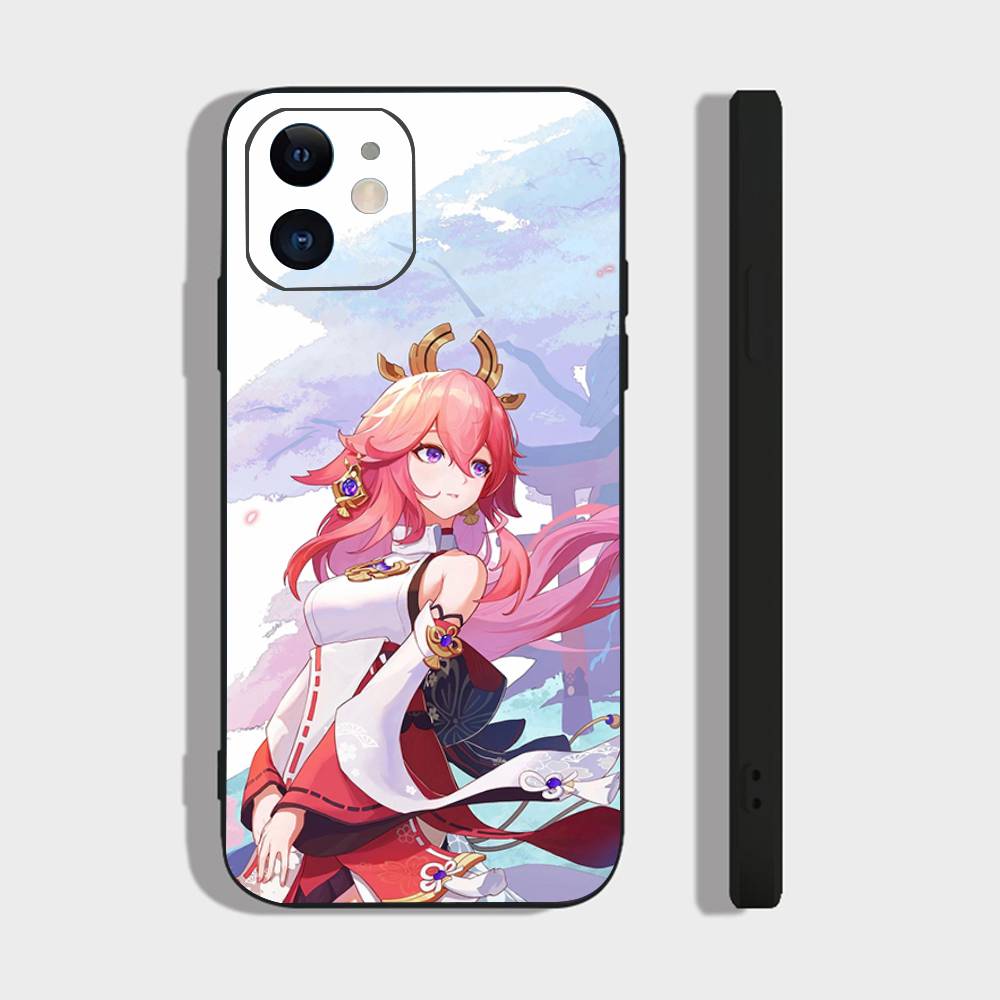 Yae Miko Animation Spiel G-Genshin I-Impact Handyhülle Für IPhone 17 Air 16 15 14 13 Pro Max 11 12 Schwarze Silikonhülle