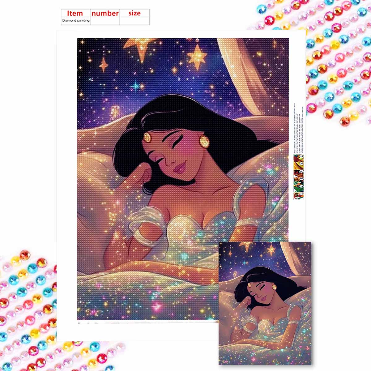 

Полная круглая алмазная живопись Спящая принцесса Искусство Стразы Картина Мозаика DIY 5D Вышивка крестом Домашнее украшение Round 20x30cm