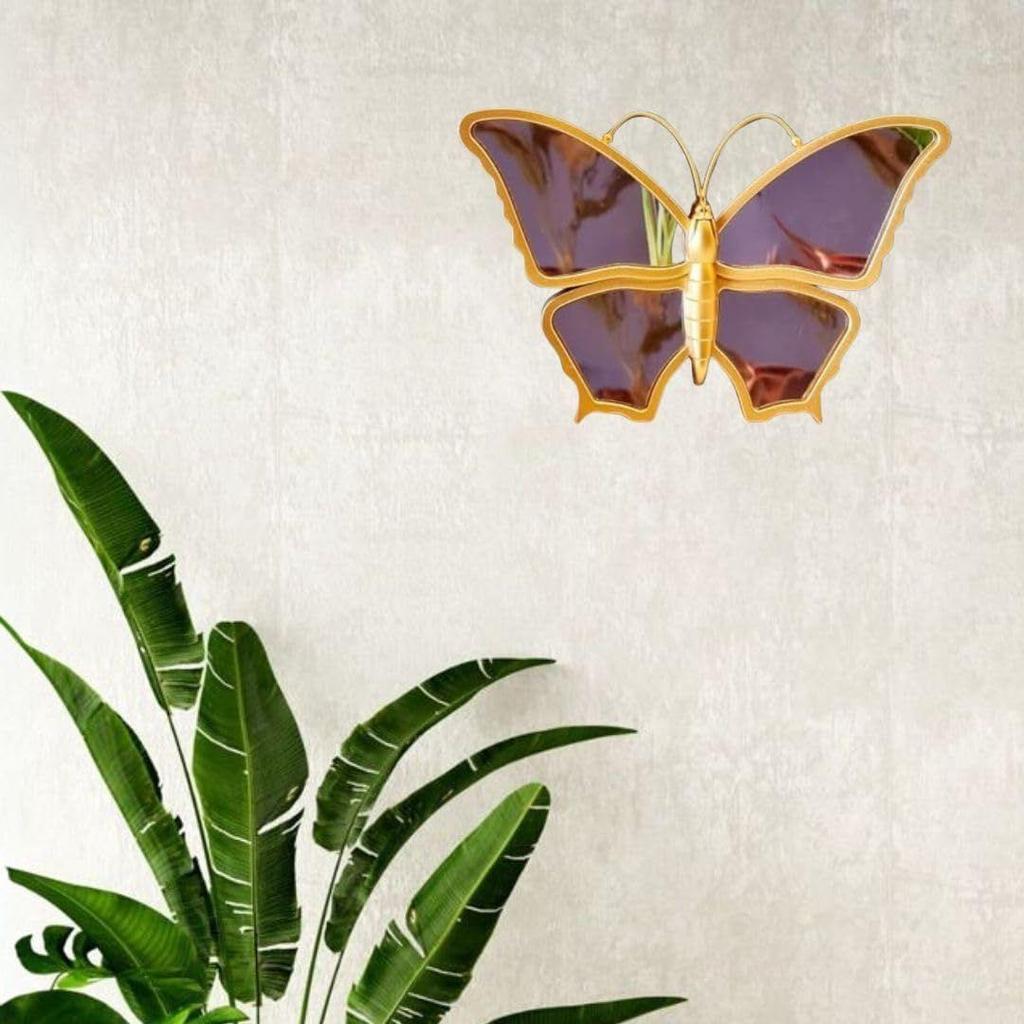 1 Pcs Butterfly Shape Fiber Wall Mirror with Acrylic Golden Aesthetic Frame with Hook for Hanging On Walls