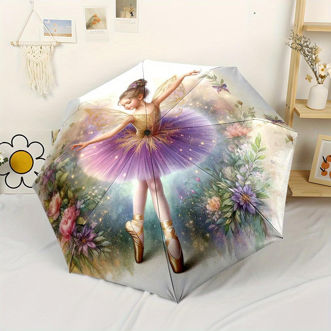 

1pc Automatic Open/Close Umbrella with Fairy Tale Ballet Ballerina - Lightweight Retractable, Auto Folding Canopy, Elegant Flo (as the picture,Iron&8K)