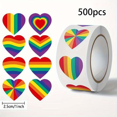 500pcs Pride Month Stickers, Rainbow Heart Decor for Party Craft Planner Water Bottle, Waterproof Vinyl Labels