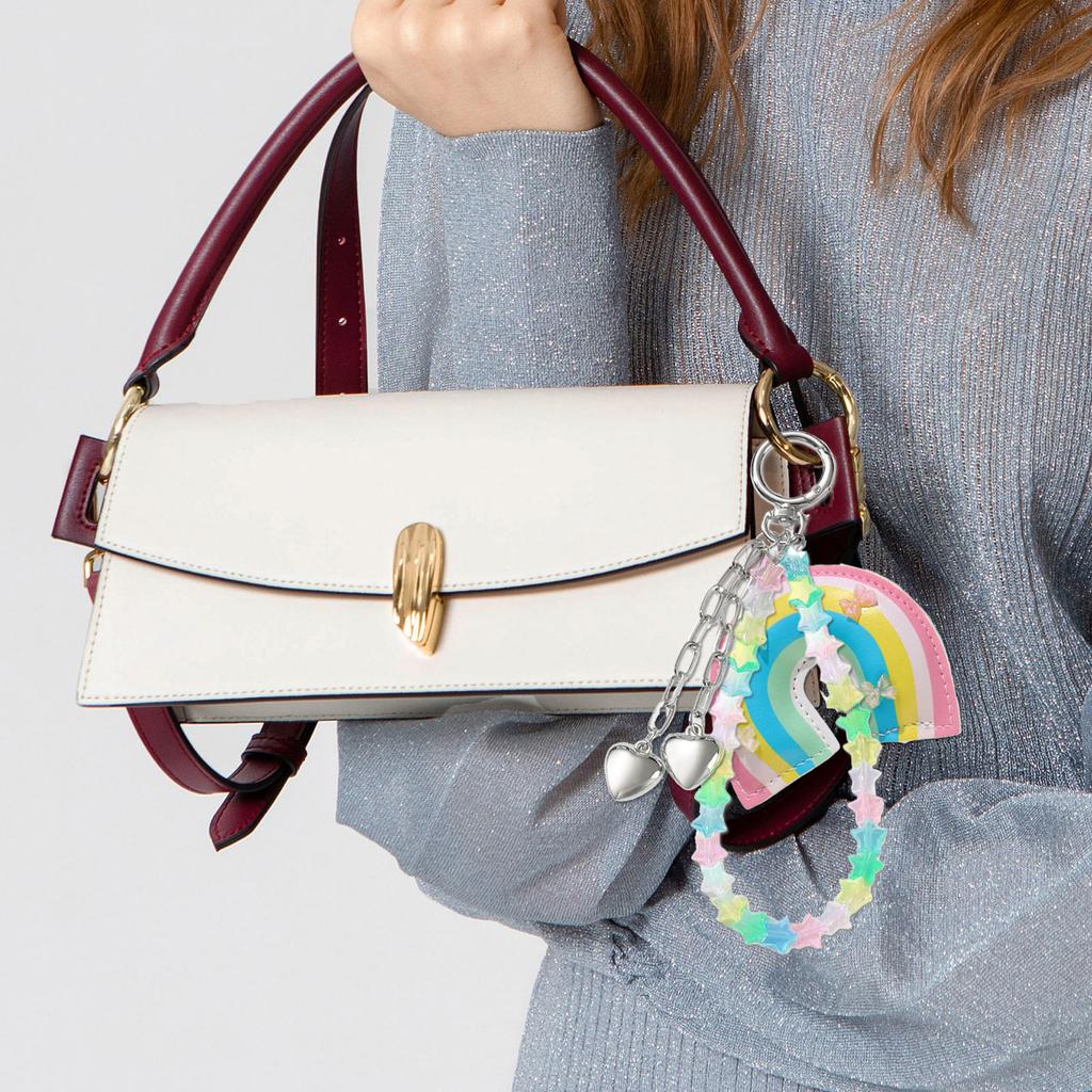 Lovely Heart Keychain Braided Rope Keyring Bag Charm Bag Pendant Star Car Keychain Rainbow Handbag Charm Decorations