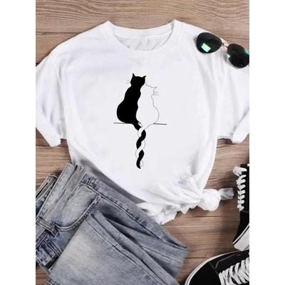 Short Sleeve T Top T-shirts Women Tee Print Summer Cartoon Cat Love Valentine Shirt Female Graphic Fashion Clothing Shirt