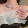 Belated romance~ flash diamond bow pearl necklace female design sense cold wind choker neck chain collarbone chain
