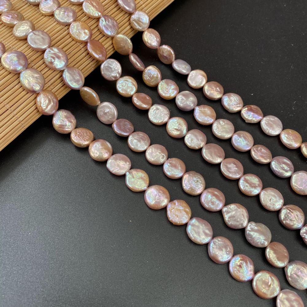 1String, Button Shape Pearls, 11-12 Mm, Natural Freshwater Pearl Beads for Jewelry Making DIY Supplies, Women's Craft Gifts 36cm