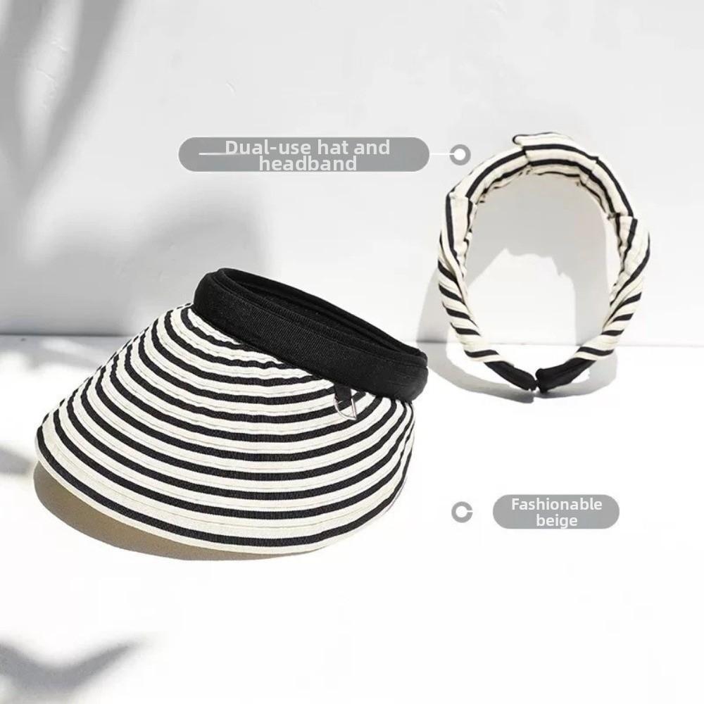 Foldable Stripe Empty Top Hat Wide Brim Striped Headband Fashion Sun Protection Cap Beach Holiday