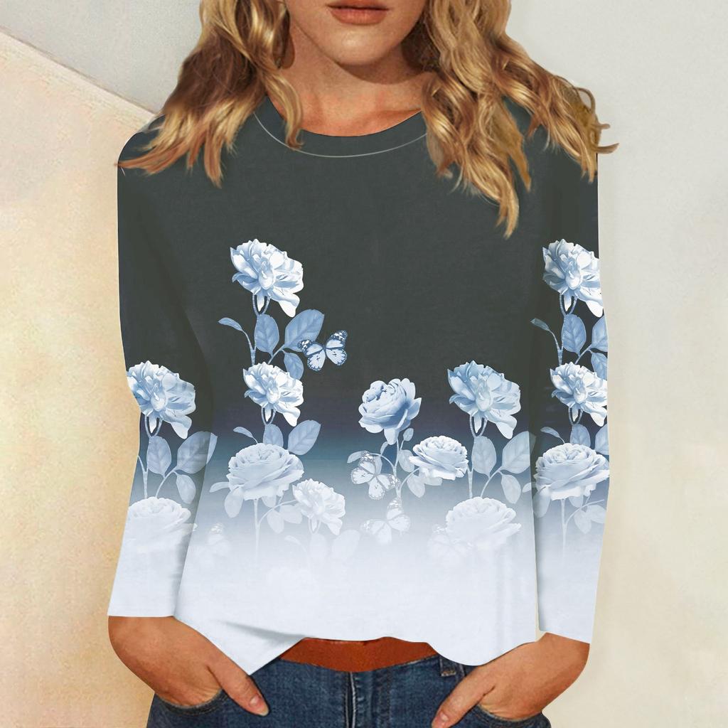 Langarmshirts für Damen, niedlicher Aufdruck, Grafik-T-Shirts, Blusen, lässig, Übergröße, Basic-Tops, Pullover