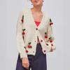 Autumn and Winter V-neck Sweater Versatile Cardigan Loose Trend Cherry Decoration Single-breasted Knitted Jacket Top Women