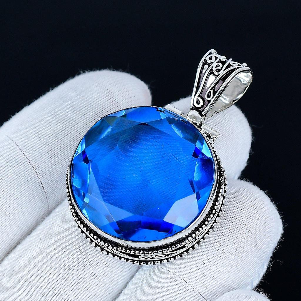 London Topaz Pendant, 925 Sterling Silver Handmade Jewelry, London Topaz Silver Pendant, Party Wear Jewelry For Women's, Pendant Christmas Gift