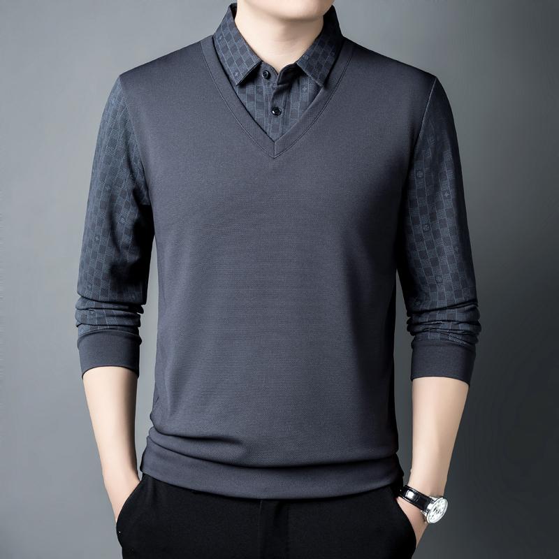 

Стиль преппи с длинным рукавом и отложным воротником, весна-осень, клетчатый принт, пуловер, мужская одежда, формальная футболка на пуговицах, топы XXXL темно серый