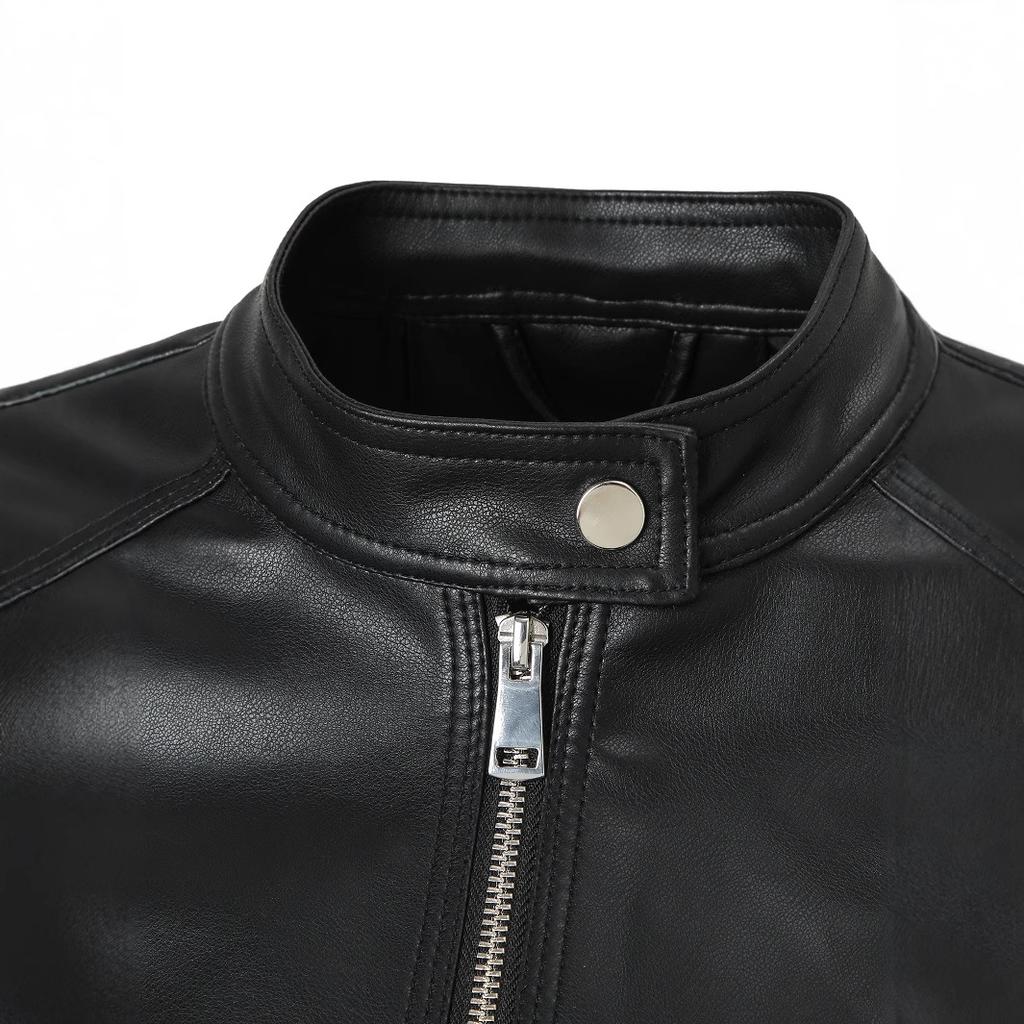 Women's PU leather jacket autumn and winter stand-up collar leather jacket European and American retro motorcycle jacket Women's coat