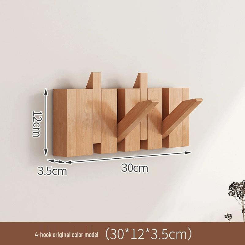 No-Drill Wall-Mounted Japanese Style Solid Wood Coat Hook for Hallway or Entrance Door