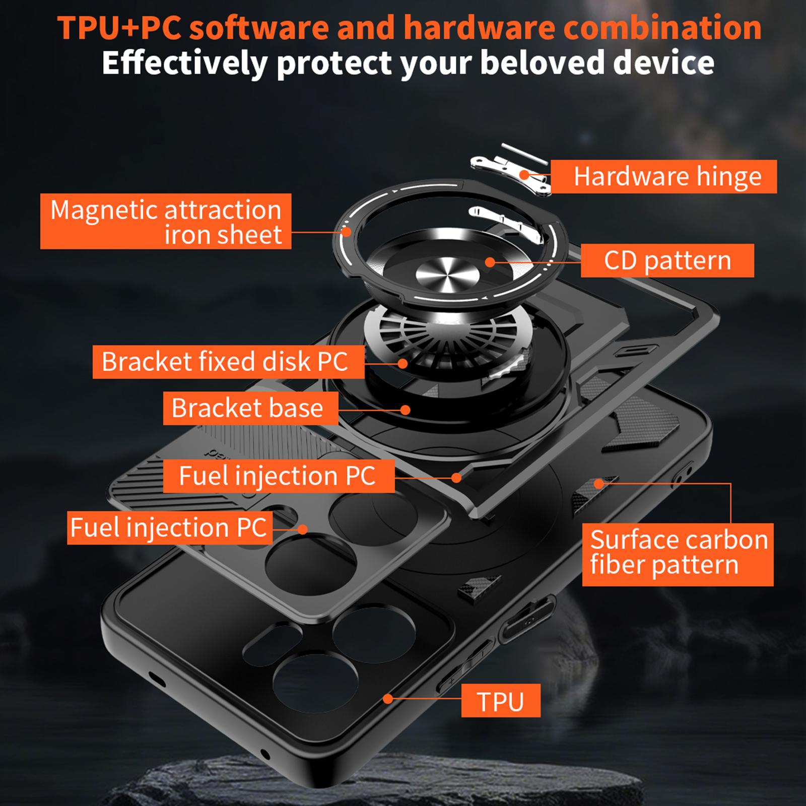 

For Oppo Reno13 F 5G Magnetic Case Rotating Kickstand TPU+PC Phone Cover Rose Gold