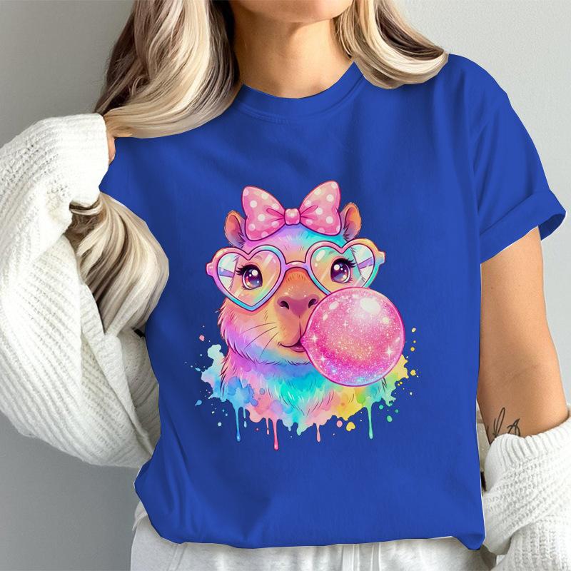Watercolor Capybara Anime Cute Women T Shirt Fashion Casual Graphic TShirts Short Sleeve Tee Tops Summer Fashion TShirt Mujer
