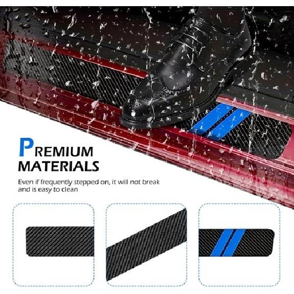 4PCS Car Door Sill Protector, Double Slash Sport Style Front Rear Side Door Blue