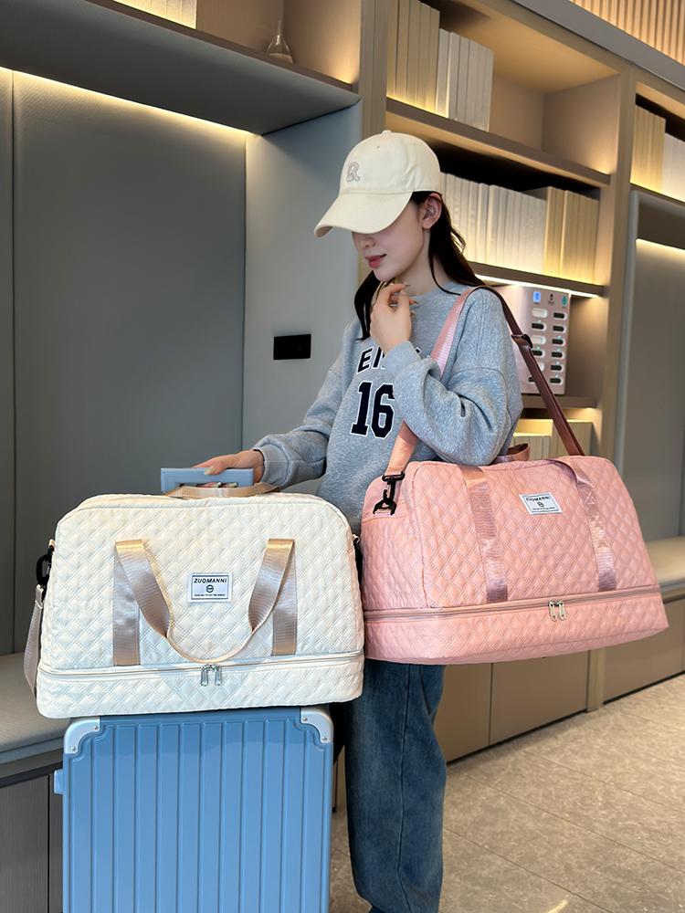 Lightweight Rhombic Lattice Travel Dufile Bag Large Capacity Sports Fitness Storage Bag Portable Weekender Overnight Bag