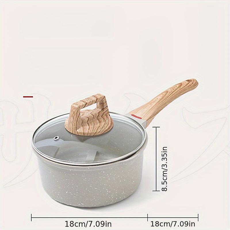 1Pc Medical Stone Saucepan, With Wooden Handle, Non-stick Pot, Small Milk Pot, Baby Food Pot, For Home Kitchen Restaurant,