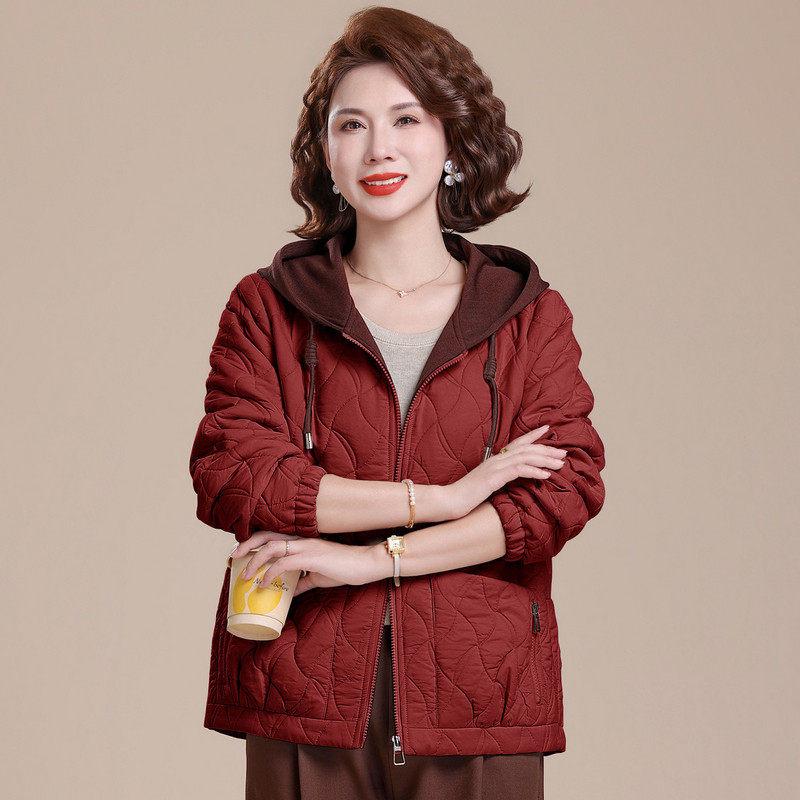 

Spring Hooded Jacket for Middle-Aged Women - Solid Color, Stylish Short Cardigan for Spring/Autumn 4XL (for 150-165 jin)